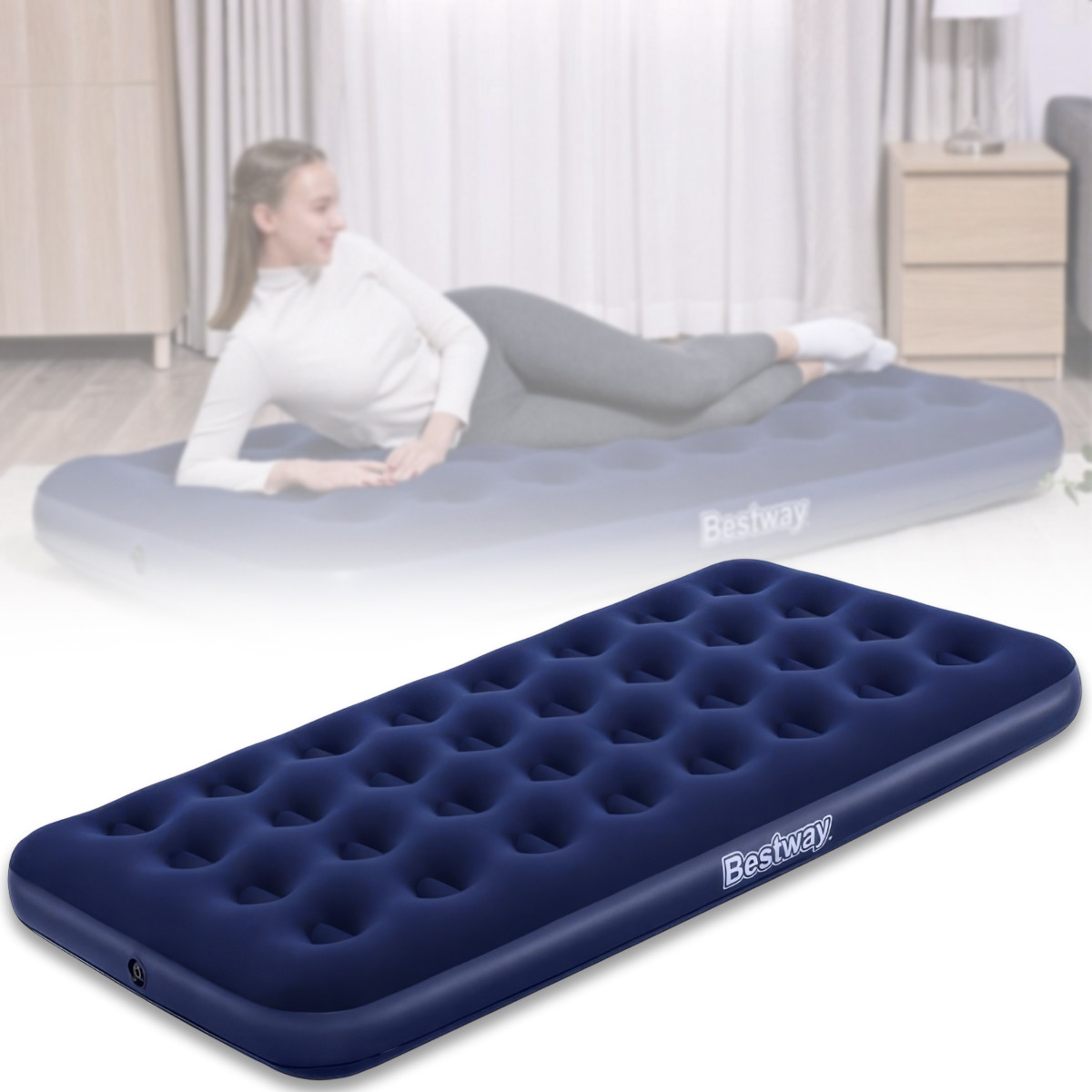Велюровий надувний матрац 188×99×22 см з чашковою системою Bestway 67001 Синій