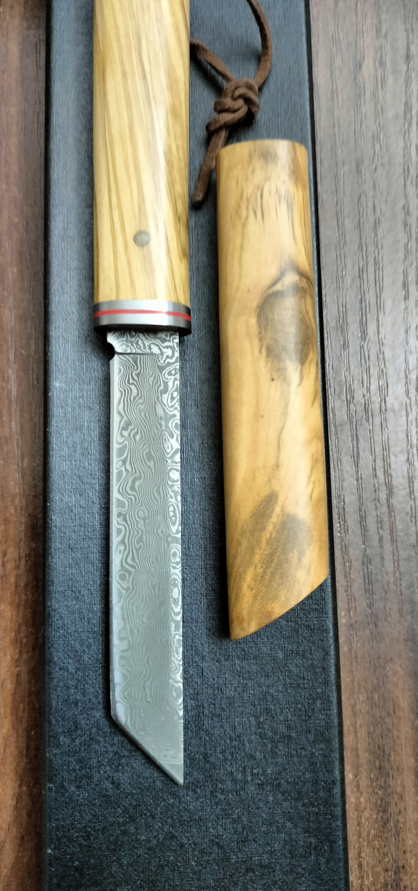 Ніж VG10 Damascus Tanto з ручкою з оливкового дерева в японському стилі