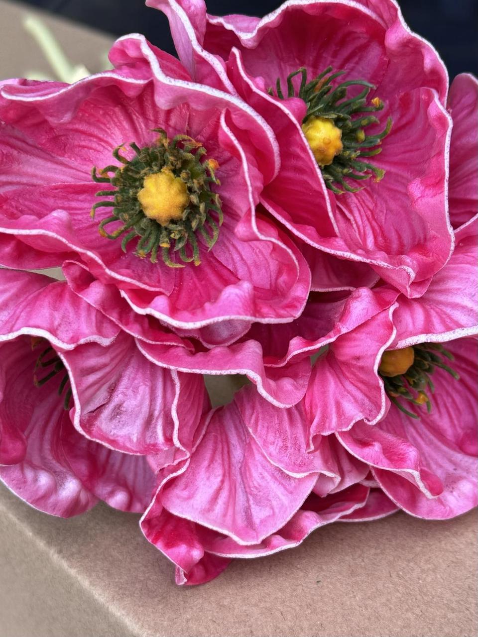 Искусственные цветы. Букет силиконовых маков высота 37 см, 7 цветков в букете d цветка 10 см