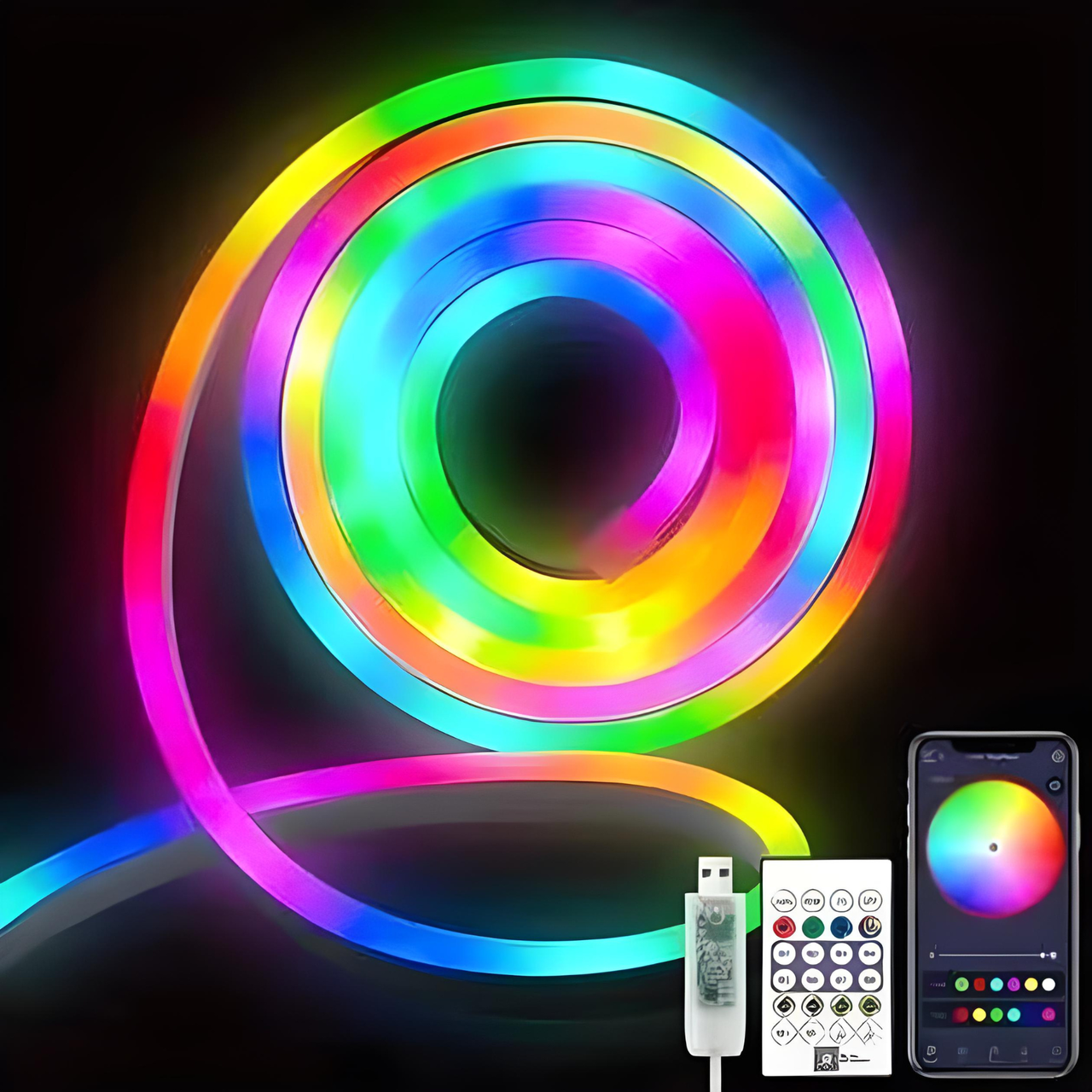 Неонова стрічка для авто Neon Led Strip 5M RGB USB Bluetooth Різнобарвна, фото 1