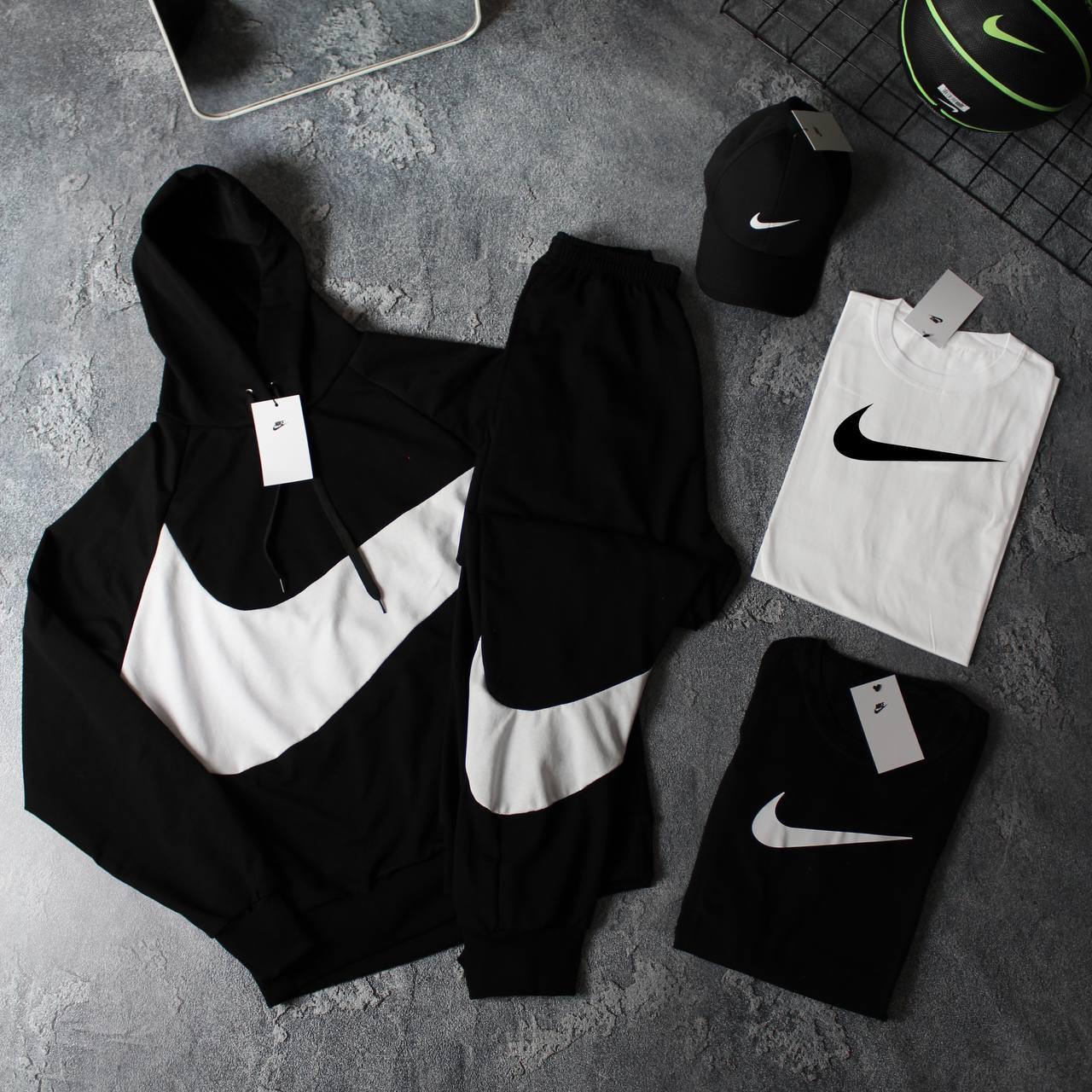 Спортивний костюм футболка кепка Nike big swoosh чоловічий осінній весняний літній найк чорний
