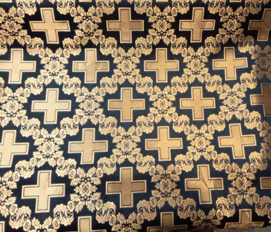Тканина церковна Царський хрест чорний з золотим шовком Відріз 1.40