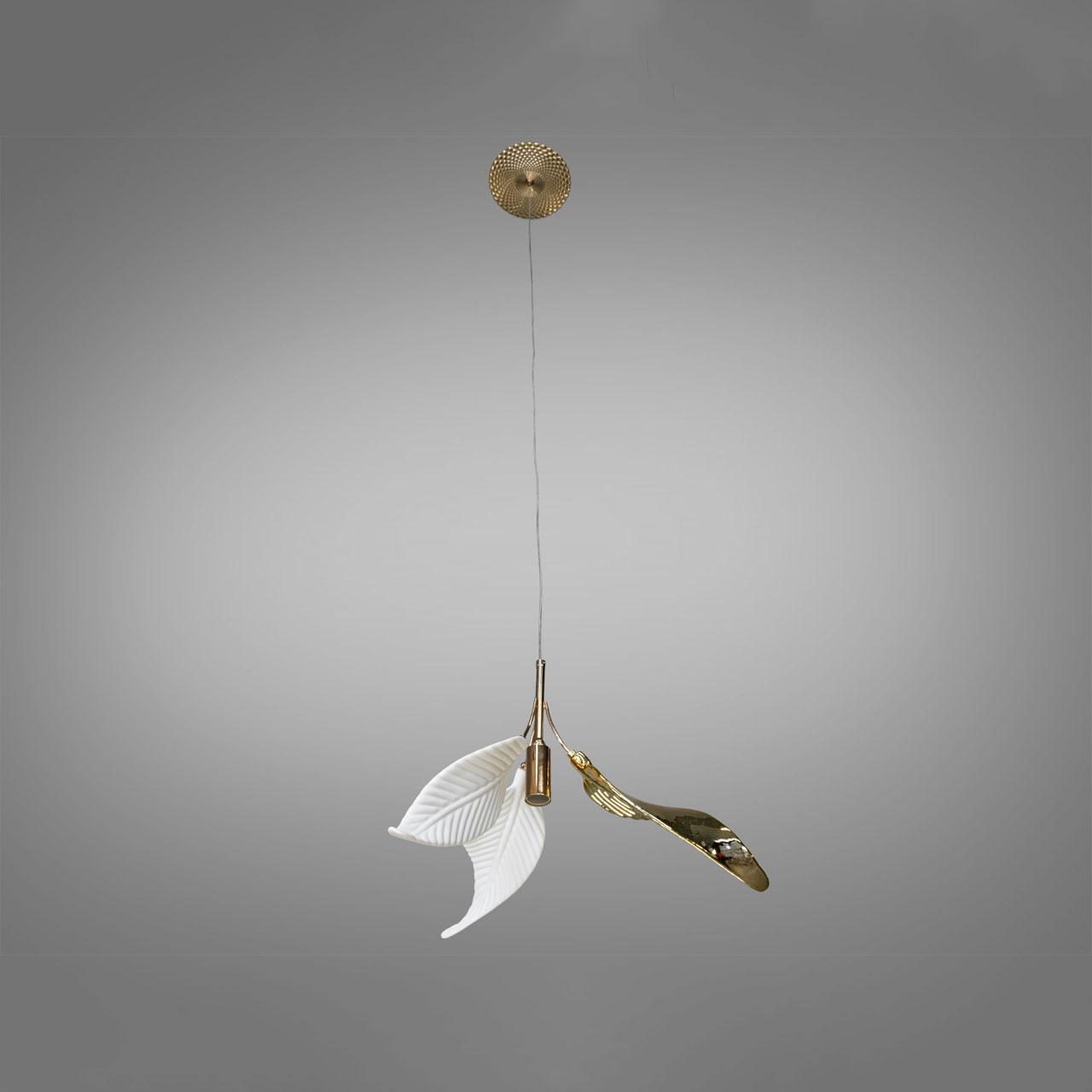 Люстра "Гілка" на 6 ламп E14 з керамічними пелюстками, золотий каркас - D-8310-1P GD, фото 1