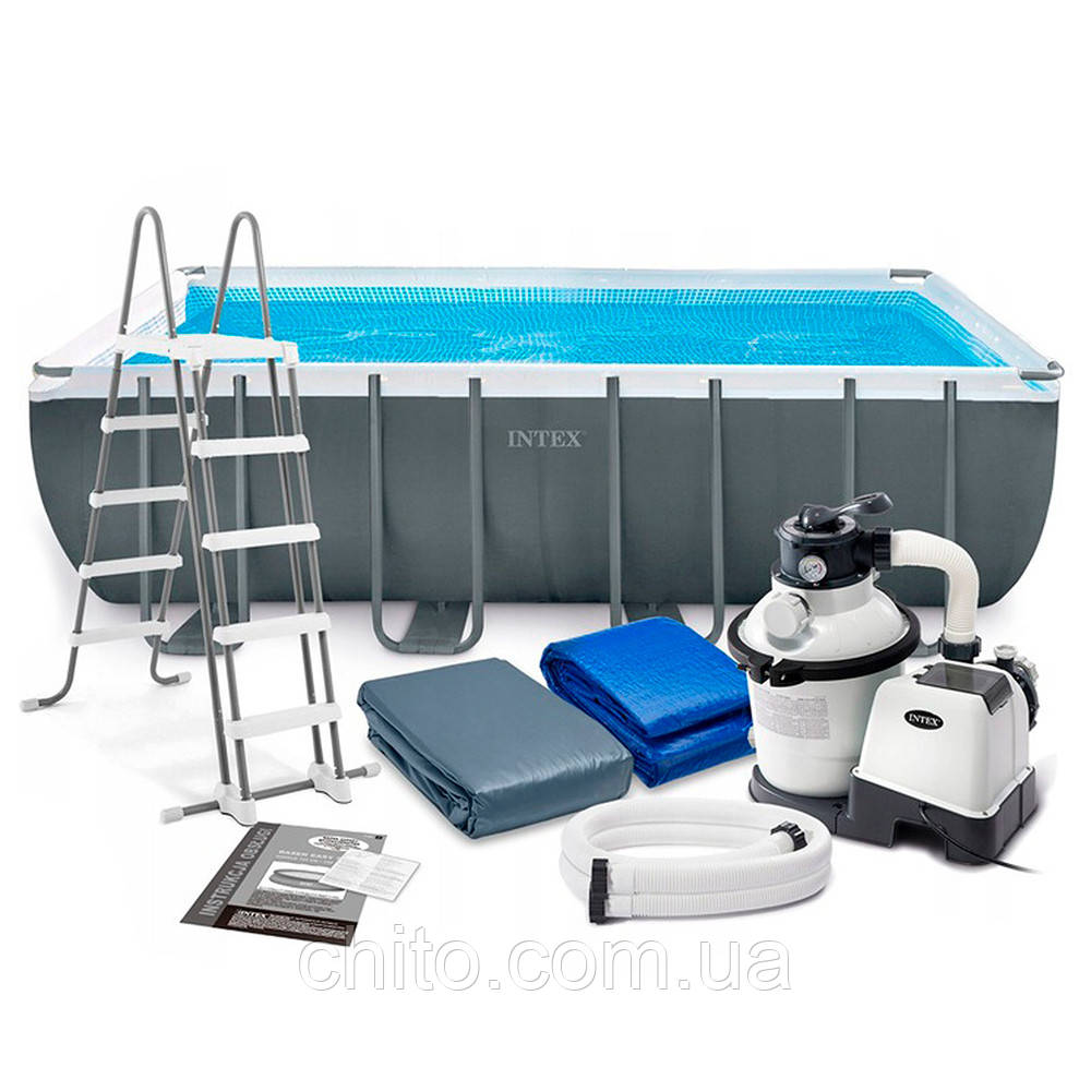 Басейн каркасний Intex 26356 549-274-132см об'єм 17203 л насос пісочний драбина тент підстілка, фото 1