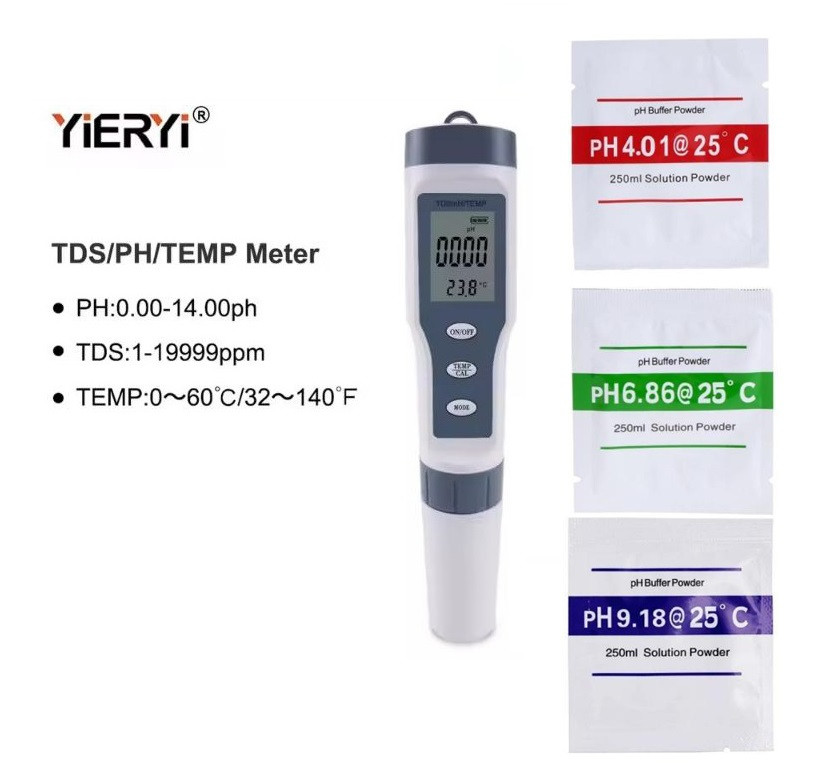 Комбінований вологозахищений TDS/pH/Temp метр Yieryi EZ9901 з термометром, змінним електродом, АТС, фото 1