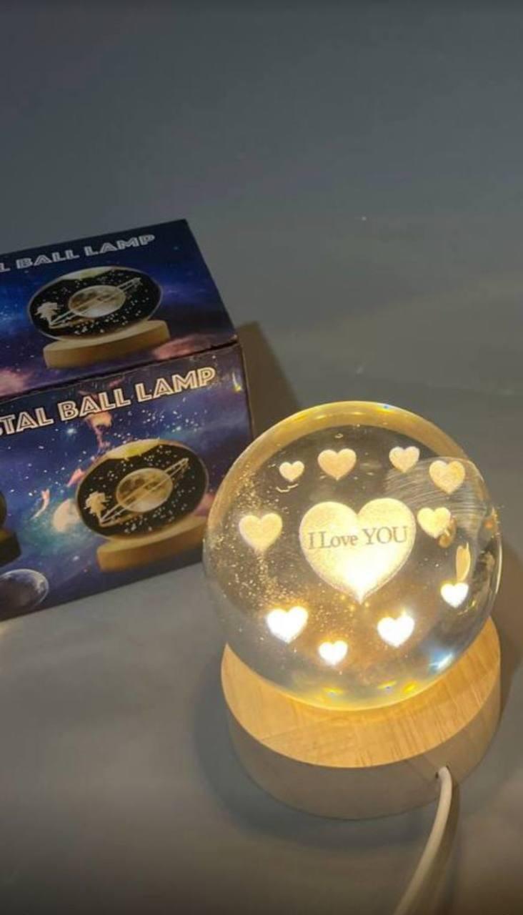 Нічник у 3D у формі "I LOVE YOU "8 см", Кришталева куля "I LOVE YOU" з Led-підсвіткою
