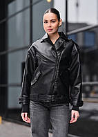 Жіноча Шкіряна Куртка Оверсайз Демісезонна Стаф Чорна Staff Ta Black Oversize Shopingo