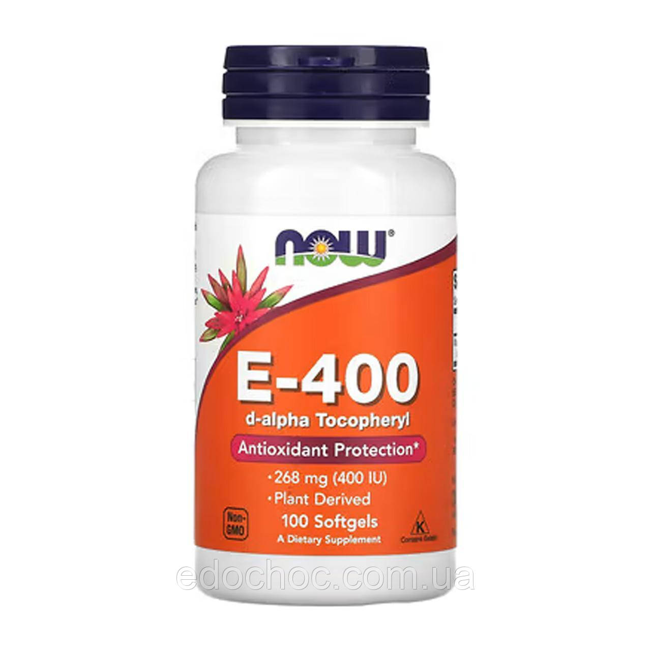 Вітамін Е d-альфа-токоферилацетат (Natural Vitamin E) 400 МО 100 капсул NOW-00837