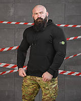 Тактичний світшот чоловічий Stone Island весна осінь чорний,кофта демісезонна весняна, чоловіча толстовка чорна з капюшоном зсу