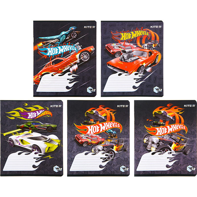 Зошит шкільний Kite Hot Wheels 12 аркушів, клітинка, 25 шт, фото 1