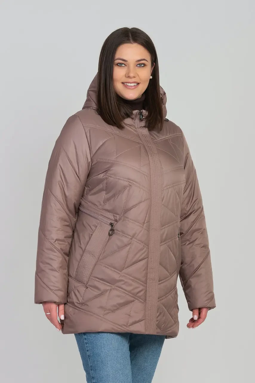 Стильна жіноча демісезонна бежева куртка Li-21, розміри 54-70, фото 1