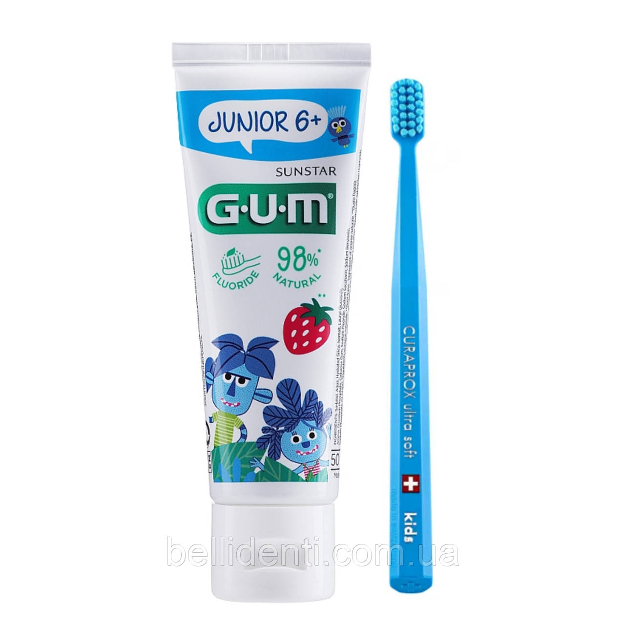 Набір Gum Junior Curaprox Kids від 6-12 років (зубна паста 50 мл із фтором+зубна щітка блакитна)