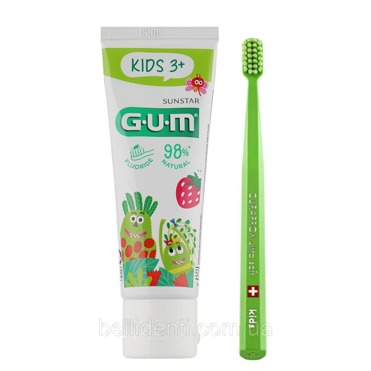 Набір Gum Curaprox Kids від 3-6 років (зубна паста 50 мл із фтором+зубна щітка салатова)