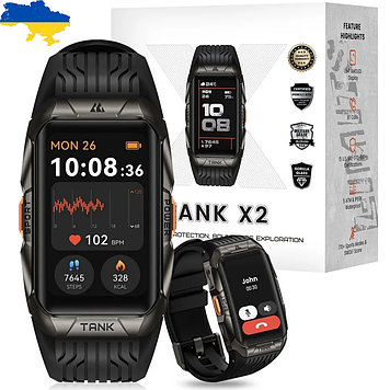Чорний розумний смарт годинник із дзвінком чоловічий Smart Watch водонепроникний протиударний Kospet TANK X2