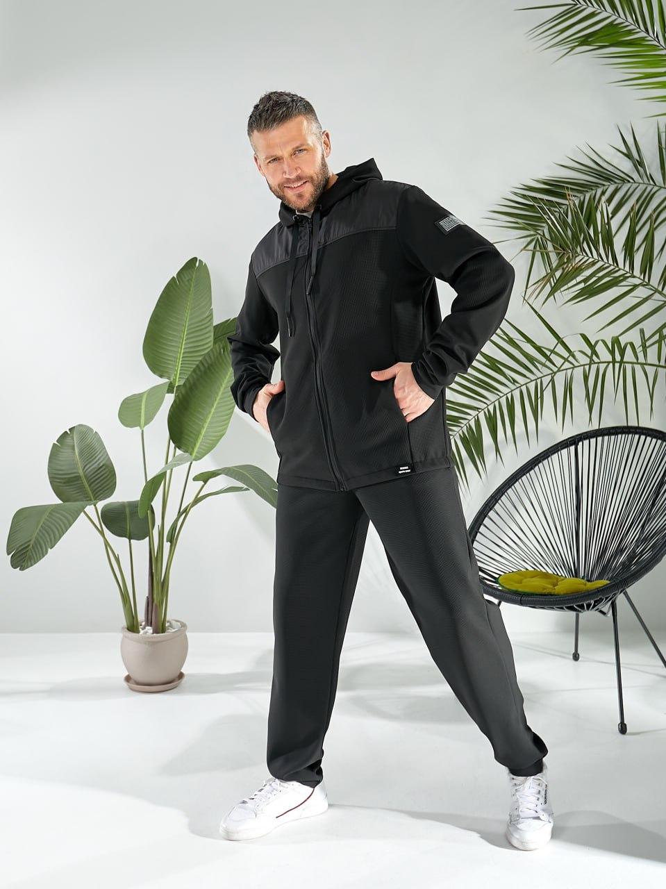 Чоловічий весняний якісний спортивний костюм: кофта з капюшоном та штани без манжетів, фото 1