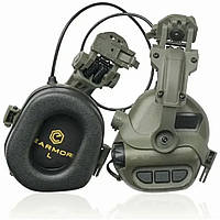 Активні навушники EARMOR M31 олива з кріпленнями чебурашка тактичні на шолом