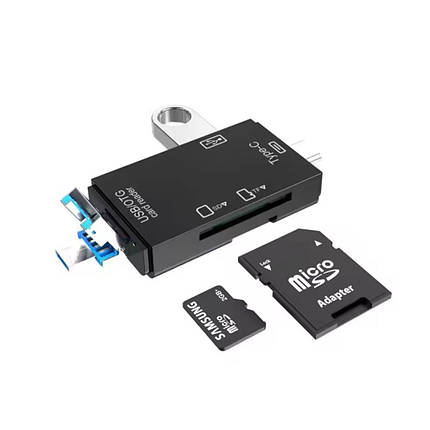 Кардрідер 6-в-1 USB Type-C / Micro USB / USB – багатофункціональний адаптер для карт пам'яті, фото 1