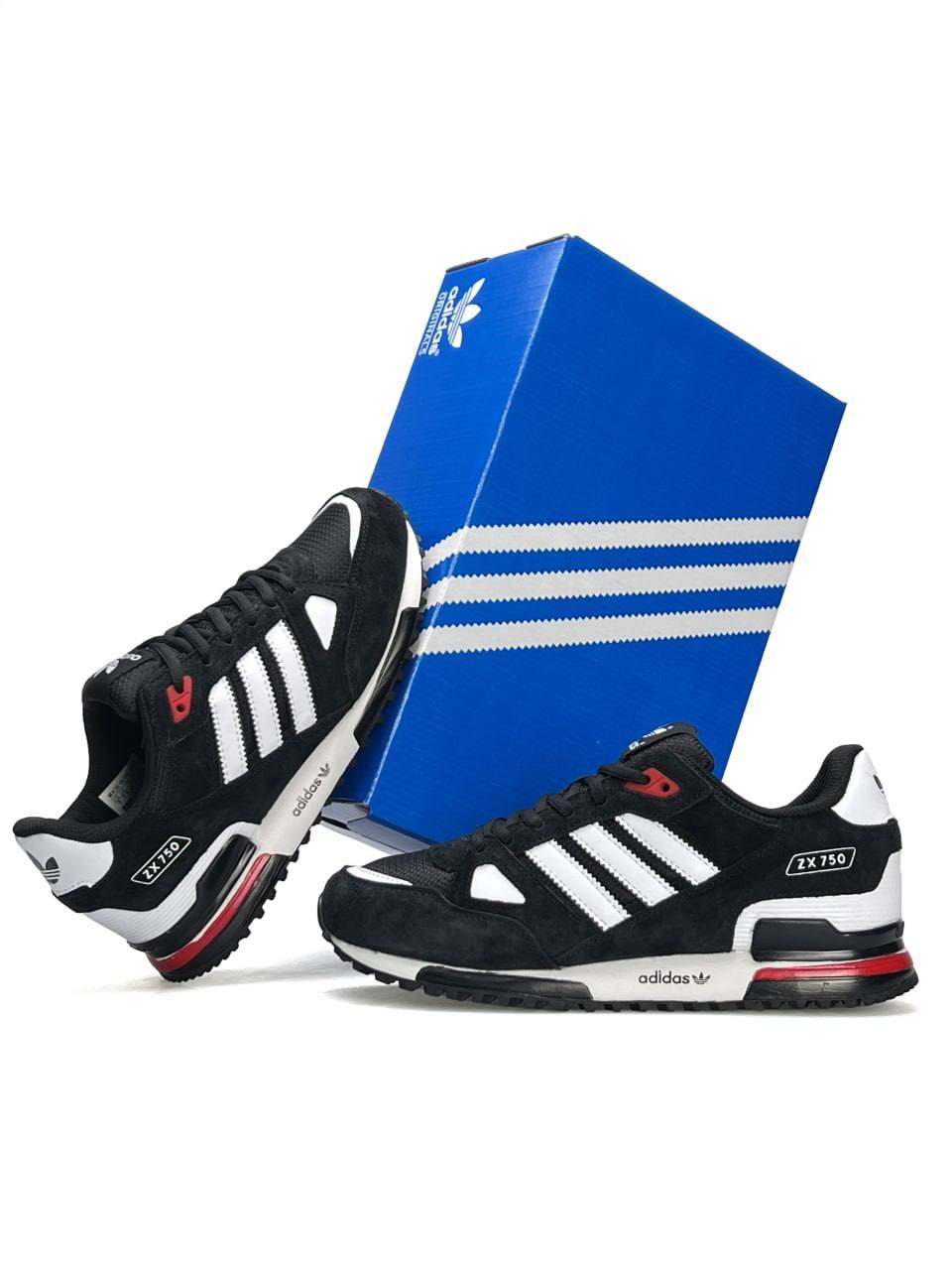 Чоловічі кросівки замша текстиль Adidas ZX 750 Black White, чоловічі кеди Адідас чорні замшеві. Чоловіче взуття