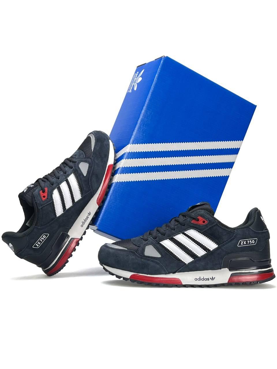 Чоловічі кросівки замша текстиль Adidas ZX 750 Navy White, чоловічі кеди Адідас сині замшеві. Чоловіче взуття