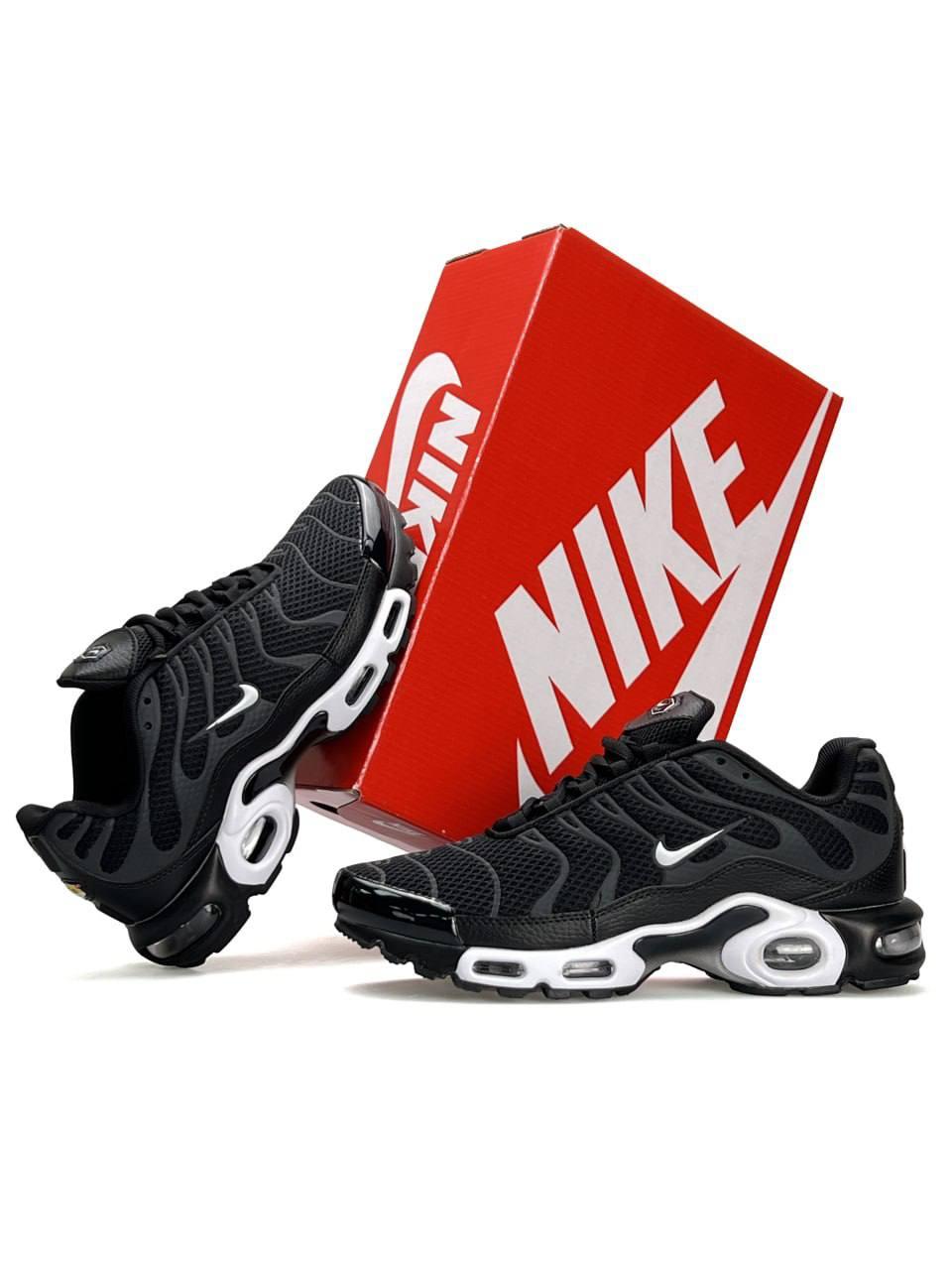 Чоловічі шкіряні текстиль кросівки Nike Air Max Plus New Reflektive Black White, кеди Найк. Чоловіче взуття