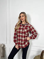 Женская стильная теплая рубашка в клетку ткань: байка Мод. 2420