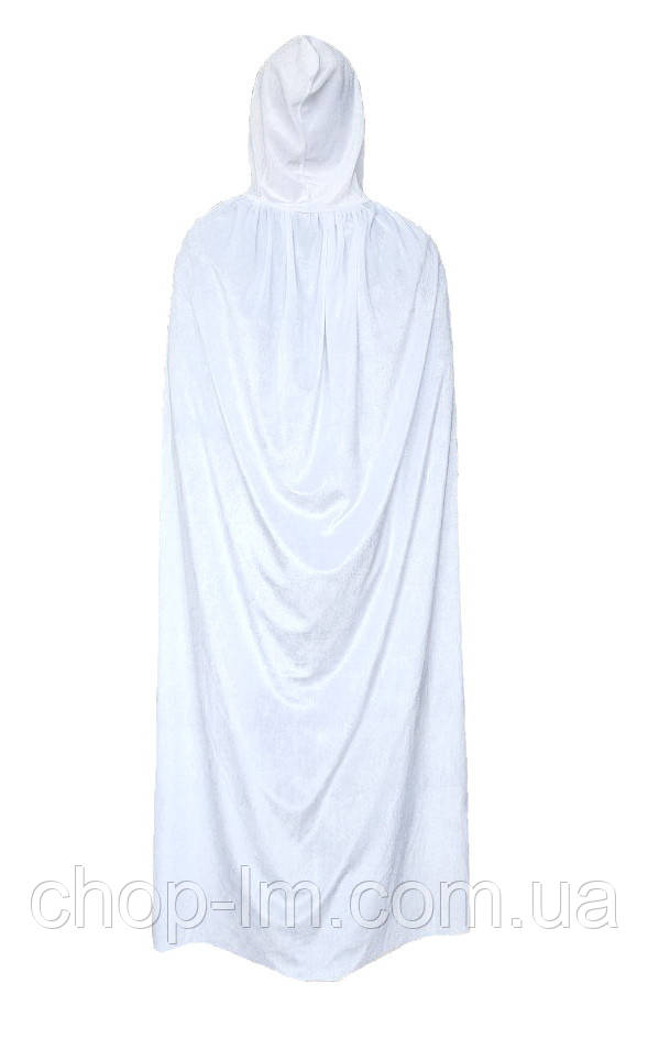 Плащ — мантія білий велюровий (120 см). Карнавальний білий плащ із капюшоном