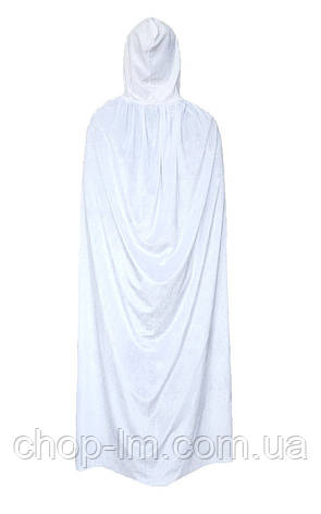 Плащ — мантія білий велюровий (120 см). Карнавальний білий плащ із капюшоном, фото 1