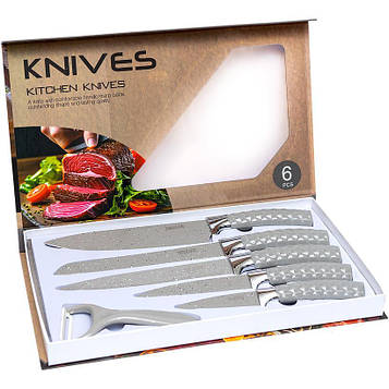 Набір кухонних ножів 6 предметів 5 ножів леза завдовжки 20-20-20-12,5-9 см і овочечистка, білий
