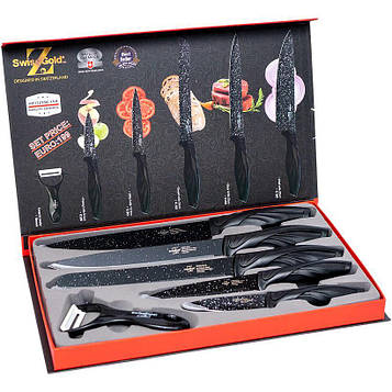 Набір кухонних ножів 6 предметів 5 ножів леза завдовжки 20-20-20-12,5-9 см і овочечистка, чорний