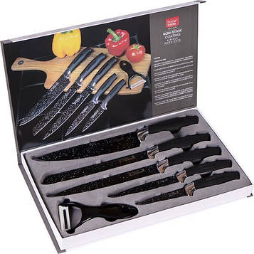 Набір кухонних ножів 6 предметів 5 ножів леза завдовжки 20-20-20-12,5-9 см і овочечистка, чорний