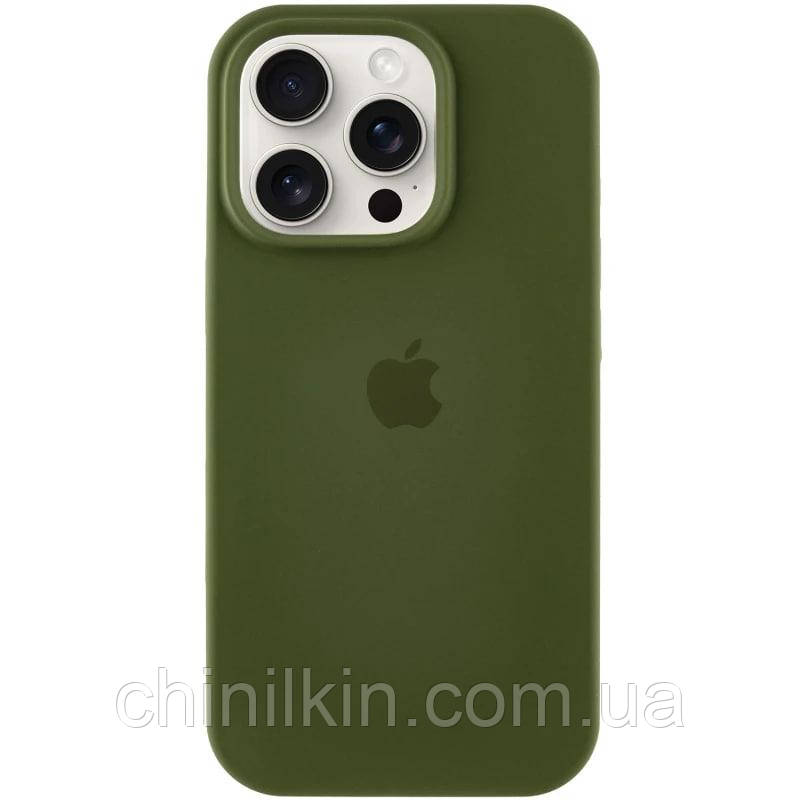 Накладка (з мікрофіброю) Silicone Case Full Protective для iPhone 16 Pro Max- темно-оливковий, фото 1