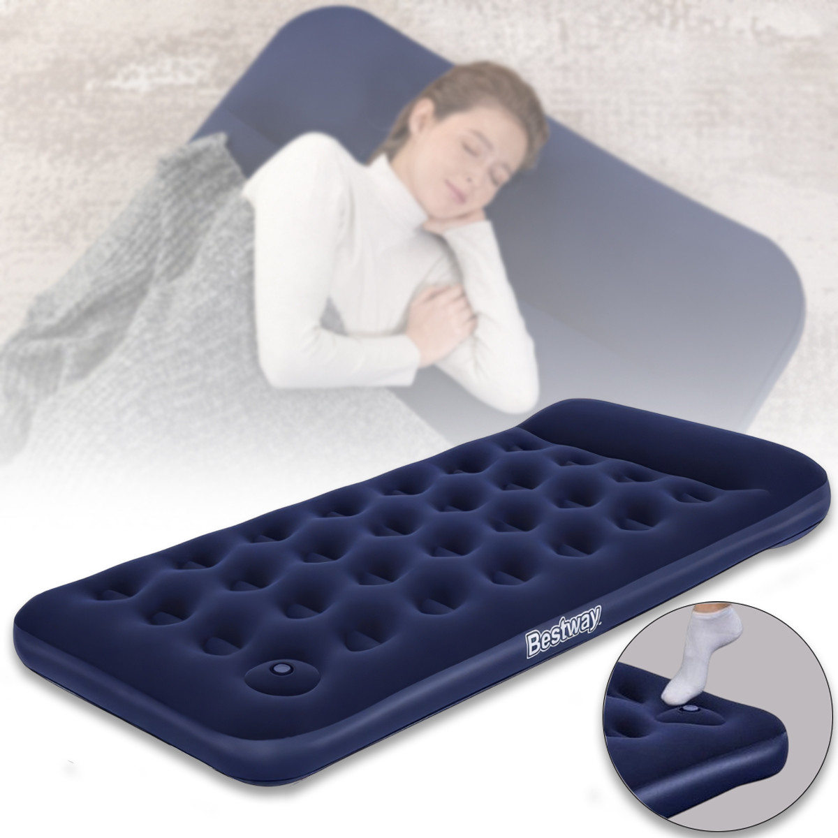 Велюровий матрац 188x99x22 см з вбудованим насосом та подушкою Bestway 67224 Синій, фото 1