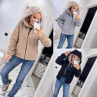 Жіноча куртка з екохутра овчини з капюшоном на підкладці 42-56
