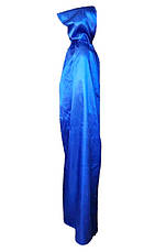 Плащ синій атласний із капюшоном (150 см). Карнавальний синій плащ мантія, фото 2
