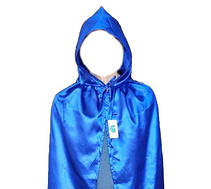 Плащ синій атласний із капюшоном (150 см). Карнавальний синій плащ мантія, фото 5