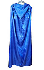 Плащ синій атласний із капюшоном (150 см). Карнавальний синій плащ мантія, фото 3