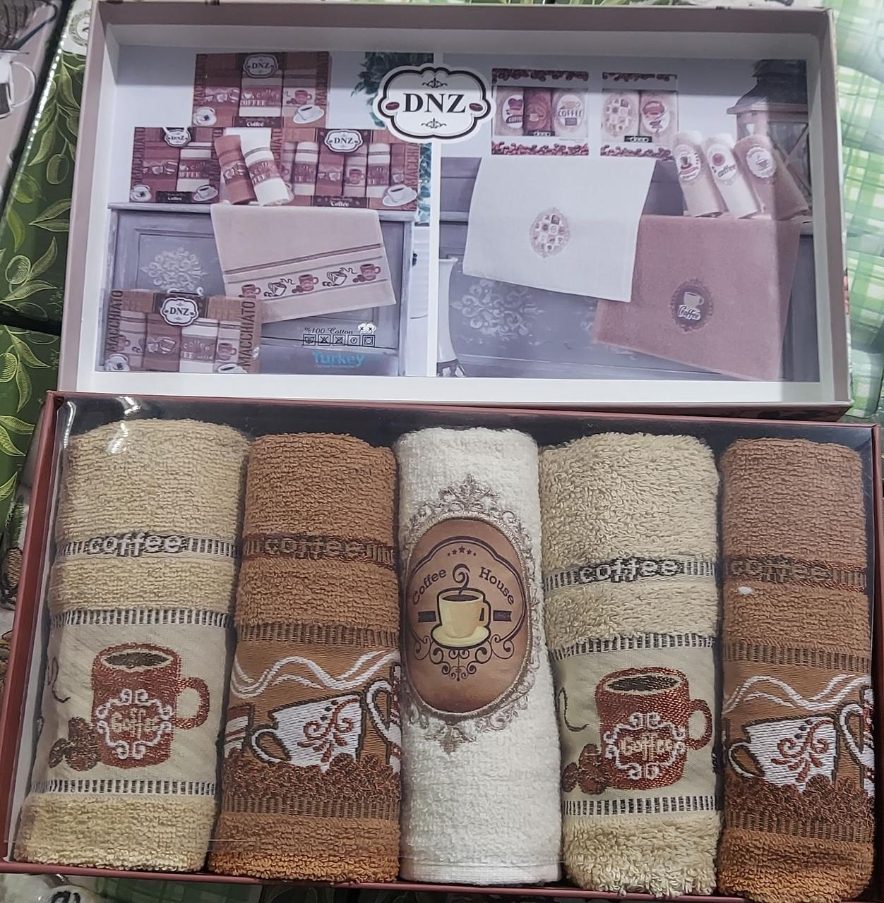 Кухонні махрові рушники «DNZ Coffe» в подарунковій коробці 40*60 см (5 шт)