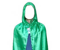 Плащ із капюшоном зелений атласний (130 см). Карнавальний зелений плащ мантія, фото 5