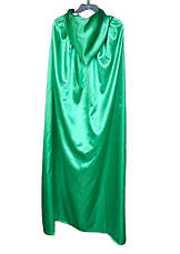 Зелений довгий плащ із капюшоном (150 см). Карнавальний зелений плащ мантія атласний, фото 2