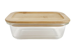 Скляний судок 400мл "Modern" Helios з бамбуковою кришкою для зберігання 5234