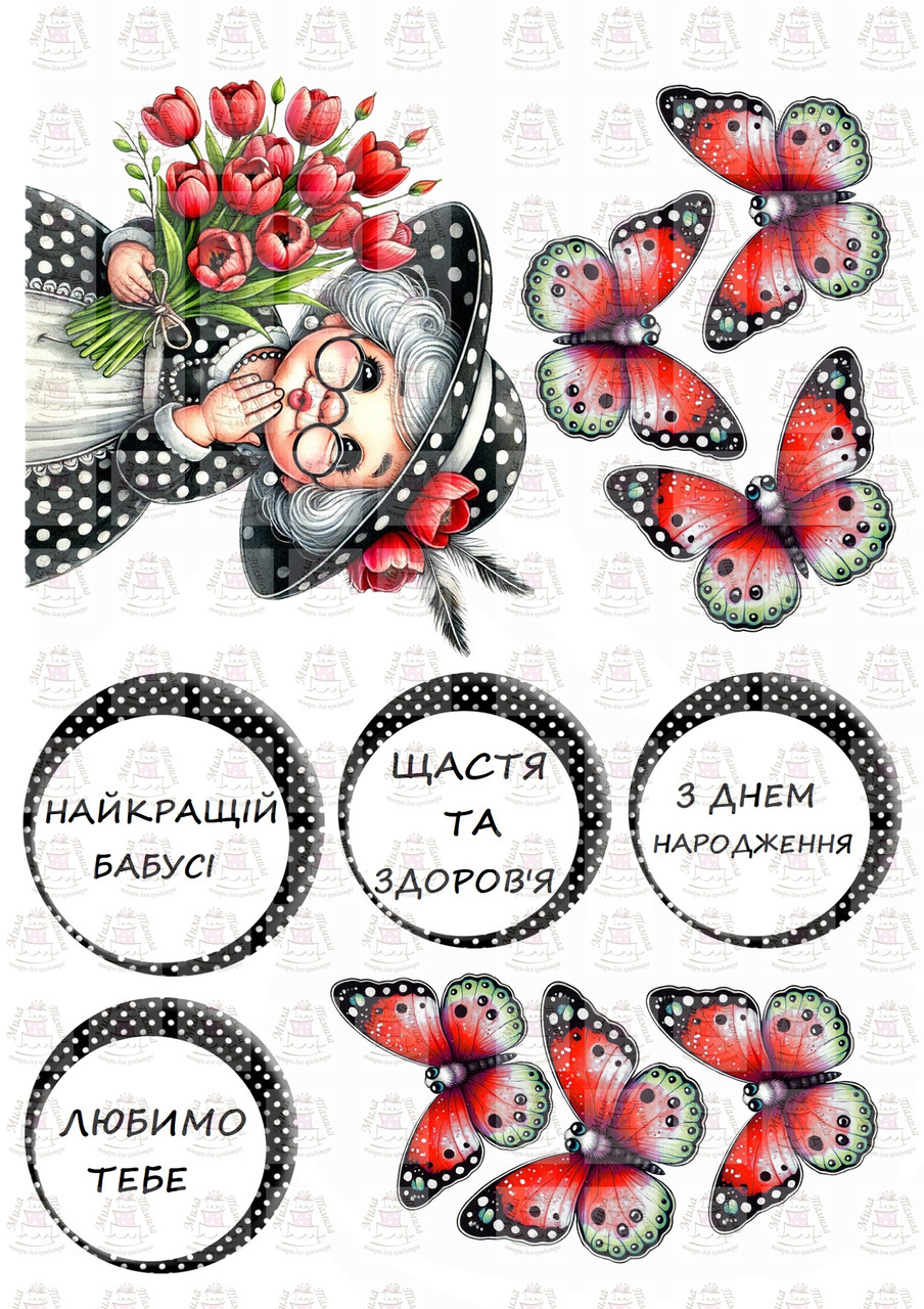 Вафельна картинка з днем народження бабусі (200545)