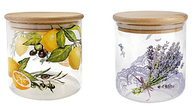 Банка скляна "Classic" 2 деколі з бамбуковою кришкою 1 шт Helios 500 мл 5240