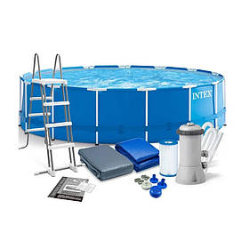 Басейн каркасний Intex 28242 457-122 см об'єм 16805 л фільтр-насос драбина підстилка тент