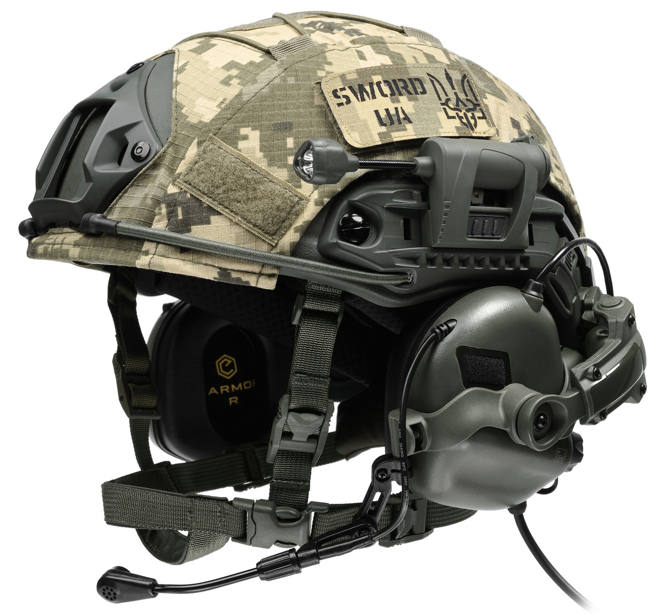 Балістичний шолом каска FAST Helmet NIJ IIIA Тактичні навушники M32 + Ліхтарик