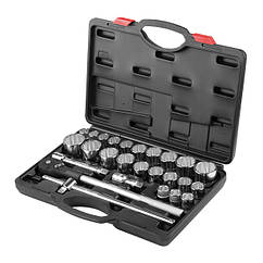 Набір інструментів, проф., 3/4", Cr-V, 26 од., головки: 22-50 мм і 7/8"-2", кейс INTERTOOL ET-6026