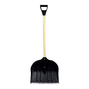 Лопата для снігу/зерна пластикова з оцинкованою планкою Standard 395×395мм з дерев'яним держаком (чорна) GRAD (5046565)