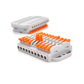 Клемна колодка з натискними затискачами 10-провідна WAGO K223-10P для розподільчих коробок, 10-pin, сіра