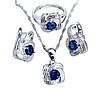 Комплект срібних прикрас APHRODITE 925 проба синій (сережки, каблучка, підвіска та ланцюжок), фото 2