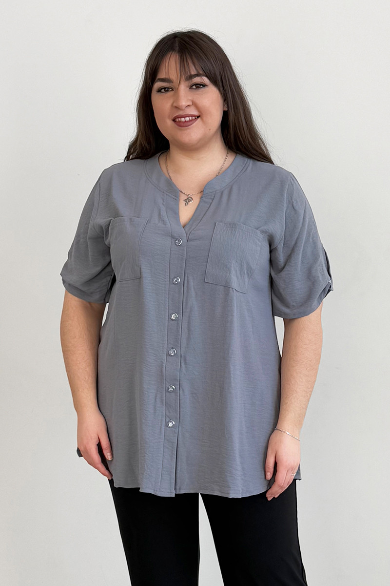 Жіноча сорочка батал з коротким рукавом великі розміри 52-66 сіра