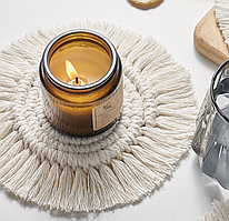 Плетена підставка під чашку або свічку у скандинавському стилі, кругла, 1 шт (кремовий)